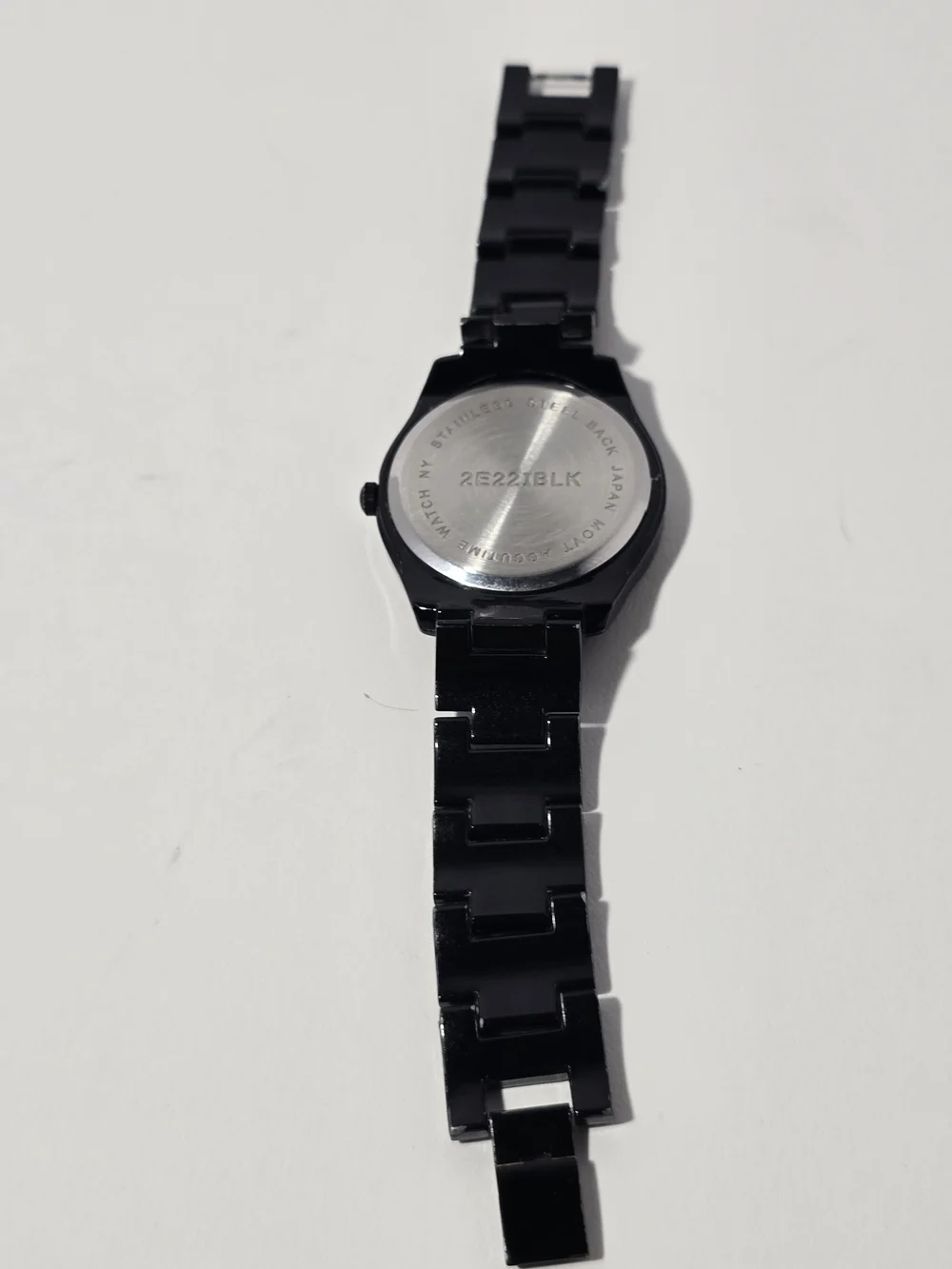 Kim Rogers Multifunction Black Link Watch with Rhinestone Bezel & MOP Dial.